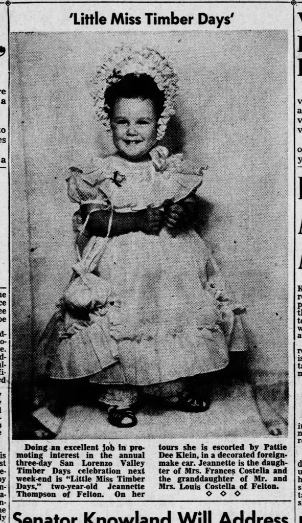 Sept. 16, 1951 Santa Cruz Sentinel. Little Miss Timber photo. Courtesy Randall Brown.
